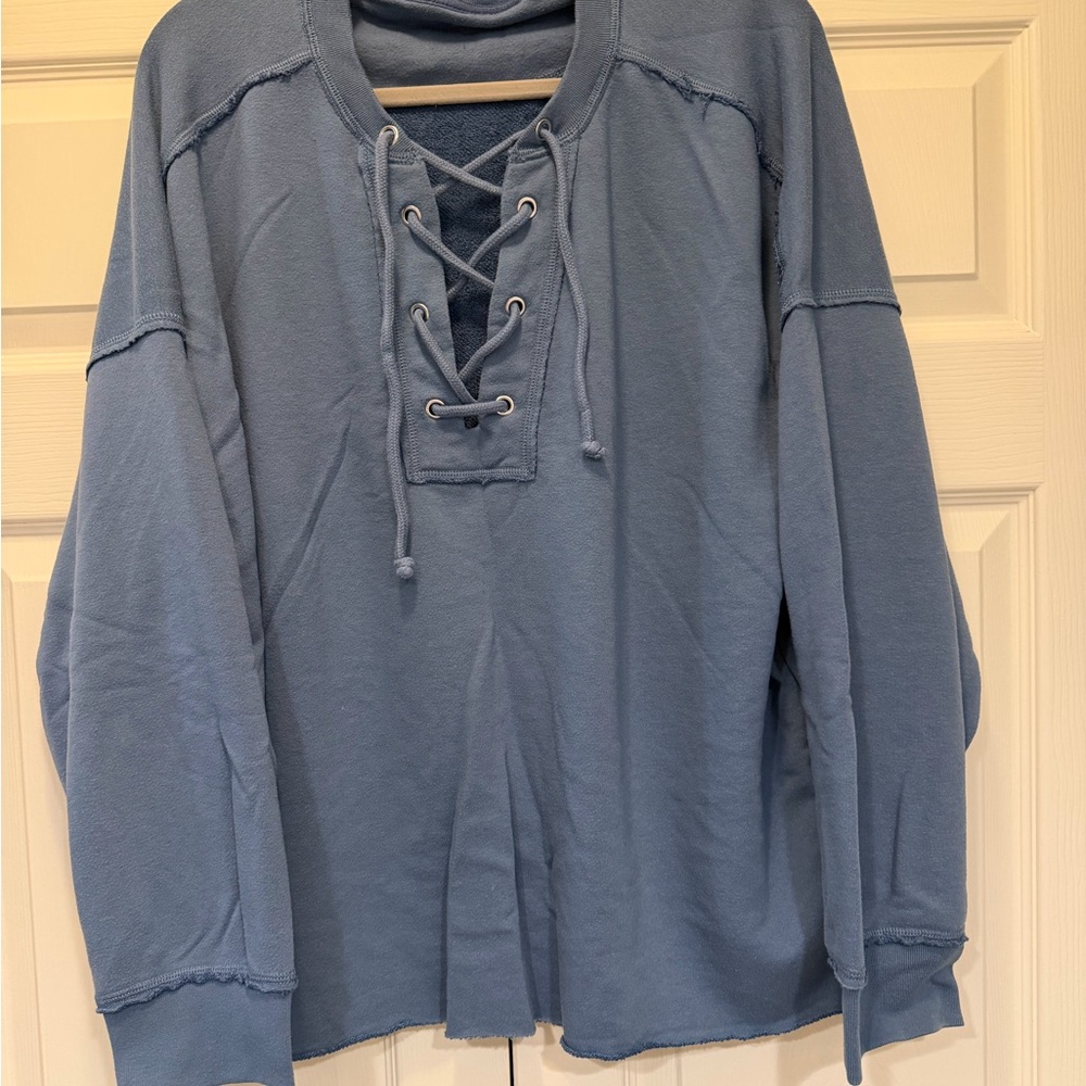 Aerie blue lace up cozy sweatshirt